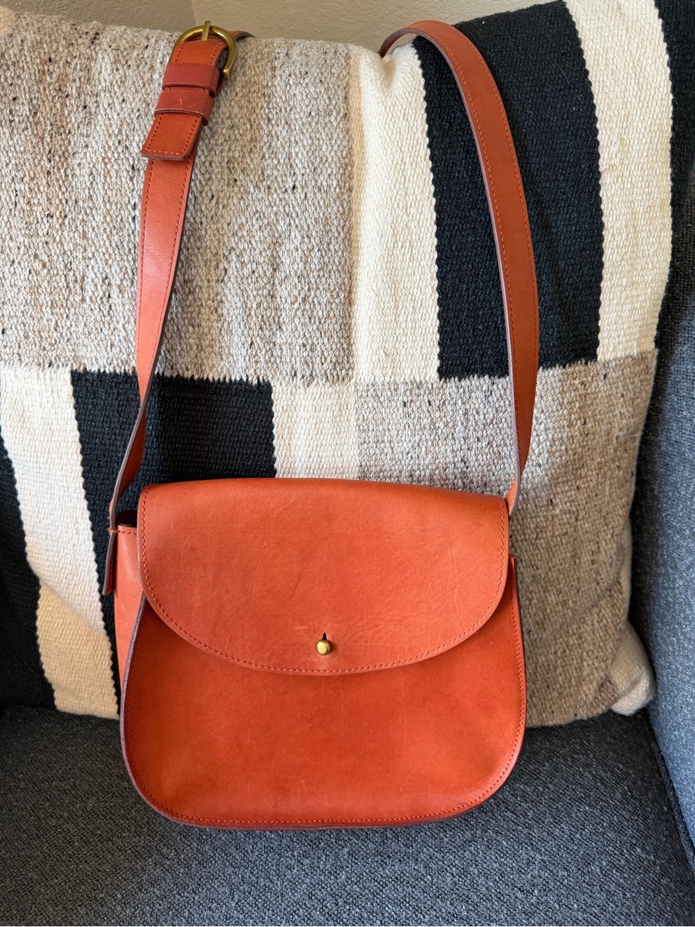 Madewell Cognac Brown Leather Crossbody Saddle Bag Adjustable Strap